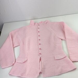 Super Cute Hand Knit Pink Cardigan Sweater